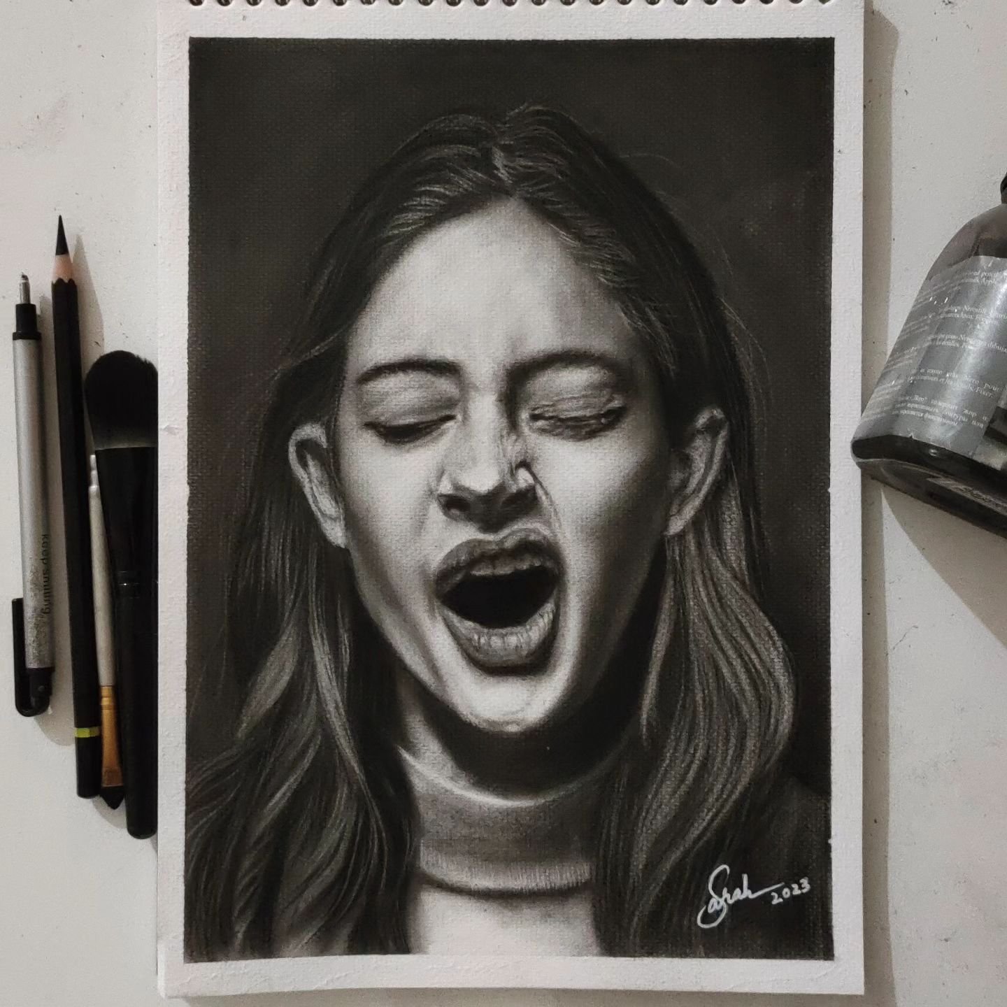 Expressive Charcoal Portrait - Emotion Captured in Monochrome